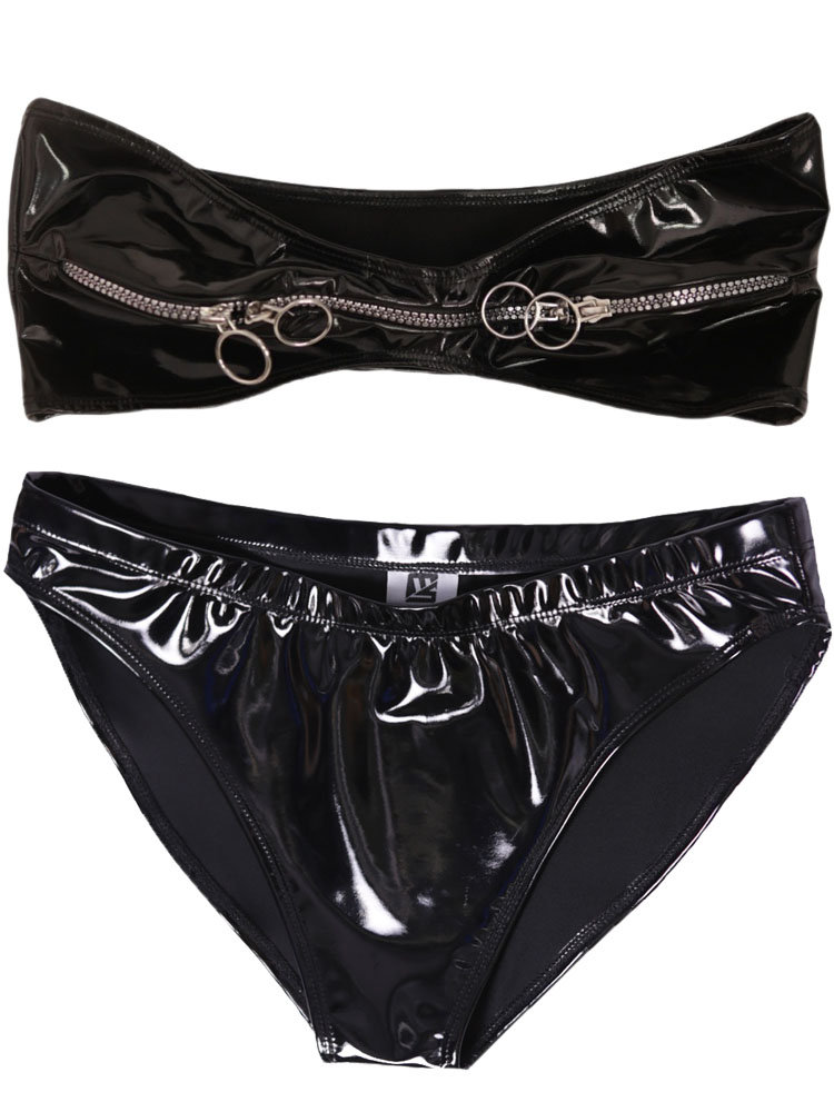 Wet Look PVC Outfit Zipper Bus - Thong Bikini Women review and price